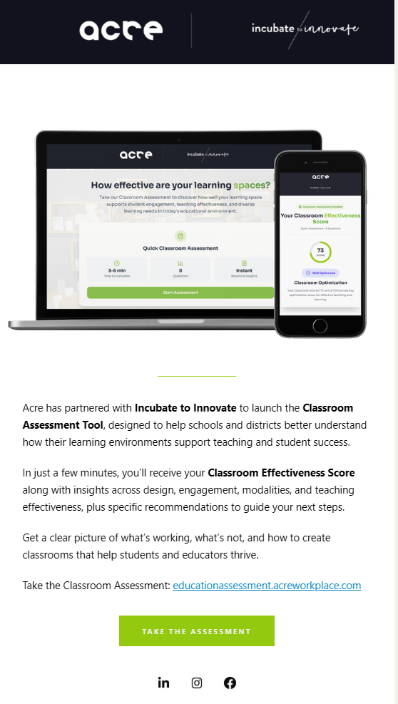 Classroom Assessment Launch — desktop email preview