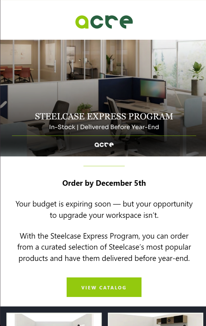 Steelcase Express Program — mobile email preview