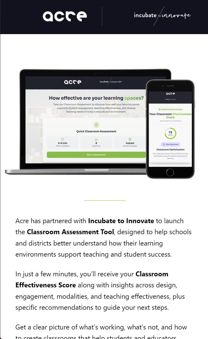 Classroom Assessment Launch — mobile email preview