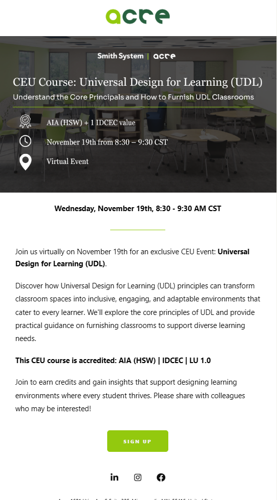 UDL CEU Course Invite — desktop email preview